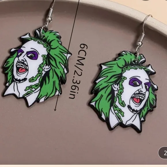 💖 Beetlejuice Earrings Halloween Costume Party Funny Jewelry Dress Up NEW Face - Picture 4 of 7